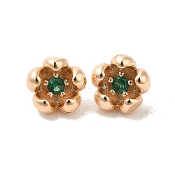 Brass & Cubic Zirconia Pendants,Real 18K Gold Plated, Flower Charm, Green, 6x5x5mm, Hole: 1.2mm(KK-Q773-16G-03)