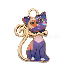 Alloy Enamel Pendants, Golden, Cat Charm, Slate Blue, 21x14mm(FIND-SZC0010-027)