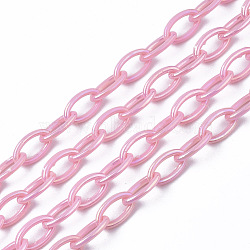 Acrylic Opaque Cable Chains, AB Color, Horse Eye, Pearl Pink, 13x8x2mm, 18.5 inch~19.29 inch(47~49cm)/strand(PACR-N009-001H)