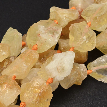 Nuggets Natural Citrine Beads Strands, 16~38x9~25x10~25mm, Hole: 1mm, about 15~17pcs/strand, 15.5~17.5 inch