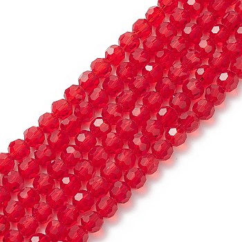 Transparent Glass Bead Strands, Imitate Austrian Crystal, Faceted(32 Facets), Round, Crimson, 8mm, Hole: 1mm, about 70~72pcs/strand, 20~21 inch