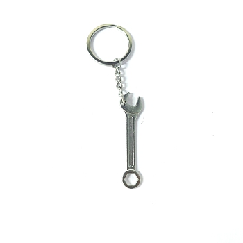 Alloy Pendant Keychain, with Key Rings, Wrench, Platinum, 5.5~6.5cm