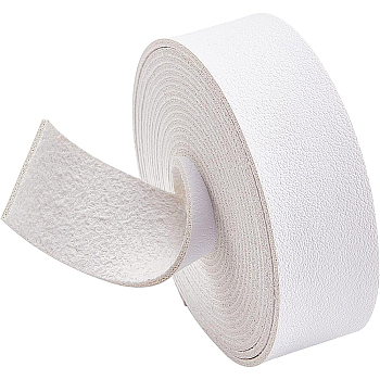 Flat Single Face Imitation Leather Cords, Lychee Pattern, White, 25x1.8mm, about 2.73 Yards(2.5m)/Roll