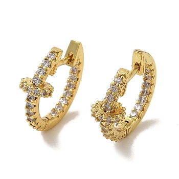 Brass Stud Earrings, with Clear Cubic Zirconia, Cadmium Free & Lead Free, Gold, 18x6mm