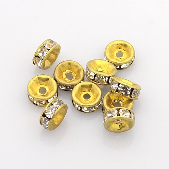 Brass Rhinestone Spacer Beads, Grade A, Crystal, Straight Flange, Rondelle, Raw(Unplated), Nickel Free, 5x2.5mm, Hole: 1mm
