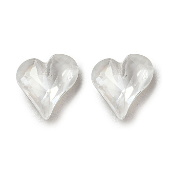 Glass Rhinestone Cabochons, Point Back & Back Plated, Faceted, Heart, Crystal, 8x8x4mm