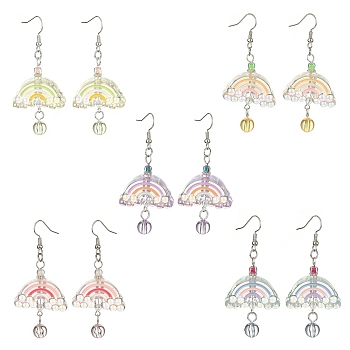 Acrylic Rainbow Dangle Earrings, Platinum Brass Jewelry, Mixed Color, 63x29mm