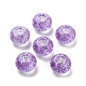 Transparent Acrylic European Beads, Large Hole Beads, with Glitter Powders, Rondelle, Medium Purple, 14x8.5mm, Hole: 5.5mm, about 537pcs/500g