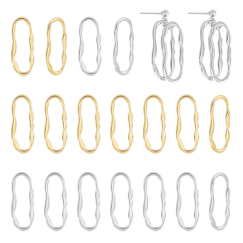 16Pcs 2 Colors 304 Stainless Steel Linking Rings, Irregular Oval, Golden & Stainless Steel Color, 34x13x2mm, Inner Diameter: 30.5x7.5mm, 8pcs/color