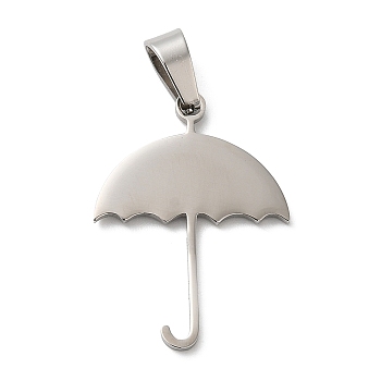 304 Stainless Steel Pendants, Stamping Blank Tag, Umbrella Charm, Stainless Steel Color, 27.5x20x1mm, Hole: 6.5x4mm