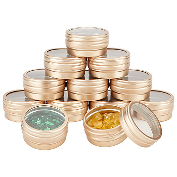 Column Aluminium Tin Cans with Visible Window, Aluminium Jar Small Jewelry Storage Containers, Golden, 3.3x1.7cm