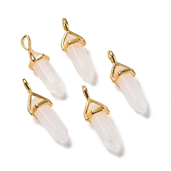 Natural Quartz Crystal Pendants, Grade AB, with Golden Tone Brass Findings, Lead free & Cadmium Free, Faceted, Bullet, 27~30x9~10x7~8mm, Hole: 4x3mm