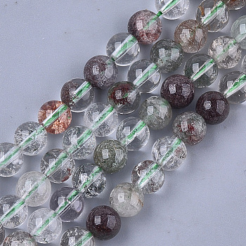 Natural Green Lodolite Quartz/Garden Quartz Beads Strands, Round, 8mm, Hole: 1mm, about 45~48pcs/strand, 15.3 inch
