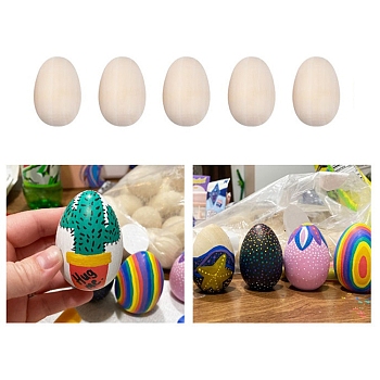 Unfinished Chinese Cherry Wooden Simulated Egg Display Decorations, for Easter Egg Painting Craft, Floral White, 32x22mm