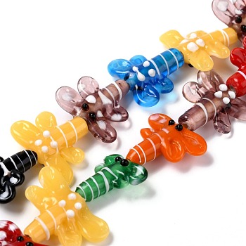 Autumn Theme Handmade Lampwork Beads Strands, Dragonfly, Colorful, 18~21.5x17~25.5x6~7mm, Hole: 1.5mm, about 20pcs/strand, 14.76 inch(37.5cm)
