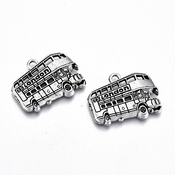Tibetan Style Alloy Pendants, Lead Free & Cadmium Free, Bus with Word London, Antique Silver, 18.5x25x4mm, Hole: 2mm
