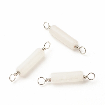 Natural White Jade Connector Charms, with Platinum Tone Eco-Friendly Brass Wire Double Loops, Column, 23~24x4mm, Hole: 2~2.6mm 