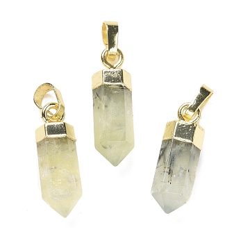 Natural Prehnite Pendants, with Brass Findings, Bullet, Golden, 19~21x7mm, Hole: 4x6mm