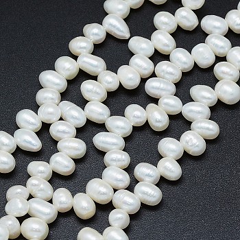 Natural Cultured Freshwater Pearl Beads Strands, Potato, Creamy White, 7~10x6~7mm, Hole: 0.8mm, about 65pcs/strand, 13.7 inch(35cm)