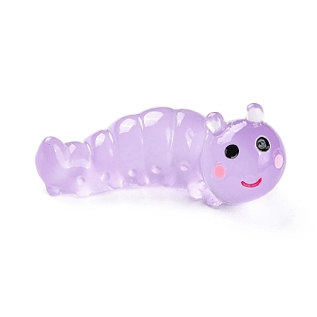 Luminous Resin Worm Ornament, Glow in The Dark, Micro Landscape Garden Decoration, Violet, 15x35.5x13mm