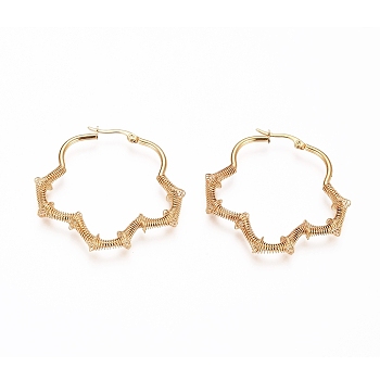 Long-Lasting Plated 304 Stainless Steel Wire Wrapped Hoop Earrings, Hypoallergenic Earrings, Flower, Golden, 44x45x6.5mm, Pin: 1x0.6mm