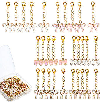 30Pcs 6 Styles Alloy Enamel Bowknot Pendant Decorations, with Lobster Claw Clasps, Golden, Mixed Color, 64~69mm