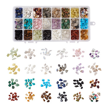 Natural & Synthetic Mixed Gemstone Beads, Chip, 5~8x5~8mm, Hole: 1mm, about 31.5 inch, 24 materials, 15g/material, 360g/box