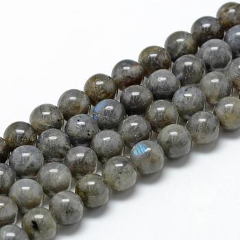 Natural Labradorite Beads Strands, Round, 10mm, Hole: 1mm, about 37~38pcs/strand, 15.55 inch(39.5cm)