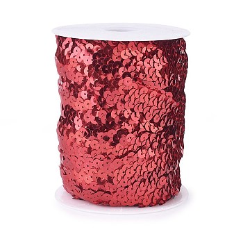 Plastic Paillette Elastic Beads, Sequins Beads, Ornament Accessories, 3 Rows Paillette Roll, Flat Round, Red, 25x1.5mm, 10m/roll