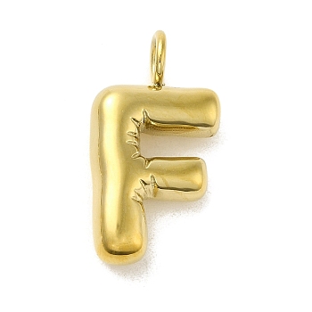 Ion Plating(IP) 304 Stainless Steel Pendants, Real 14K Gold Plated, Balloon Letter Charms, Puff Initial Charms, Letter F, 24x13x5mm, Hole: 4mm