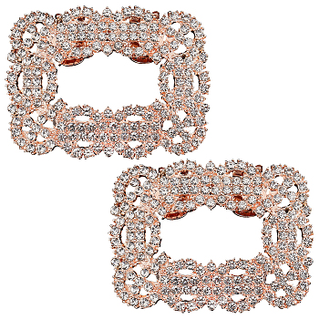 Alloy Rhinestone Shoe Decoration, Detachable Shoe Buckle Clip, Rectangle, Rose Gold, 41.5x55.5x7mm