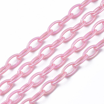 Acrylic Opaque Cable Chains, AB Color, Horse Eye, Pearl Pink, 13x8x2mm, 18.5 inch~19.29 inch(47~49cm)/strand