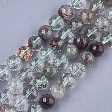 Natural Green Lodolite Quartz/Garden Quartz Beads Strands, Round, 8mm, Hole: 1mm, about 45~48pcs/strand, 15.3 inch(G-S333-8mm-036)