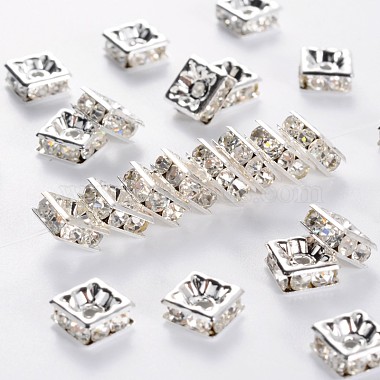 7mm Clear Square Brass + Rhinestone Spacer Beads