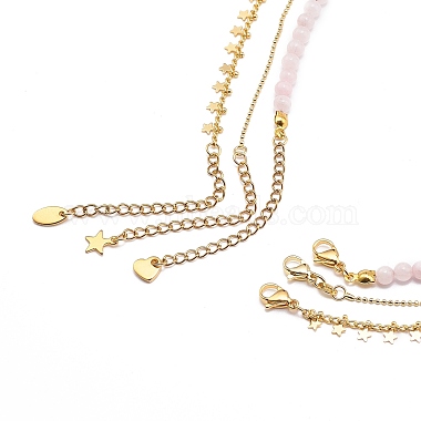 3Pcs 3 Style Natural Rose Quartz Cross & Star Pendant Necklaces Set with Brass Chains(NJEW-JN04032)-4
