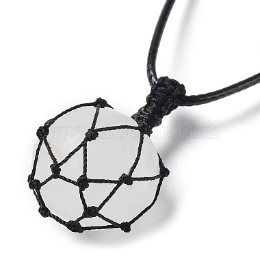 collier pendentif rond en pierres mélangées naturelles et synthétiques(NJEW-H009-02)-4