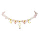 Alloy Enamel & 304 Stainless Steel & Brass Bib Necklace with Natural Rose Quartz Chip Beaded Chains(NJEW-JN04434)-1
