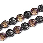 Half Electroplate Baking Paint Glass Beads Strands, Flat Round wit Flower, AB Color Plated, Camellia, 12x4mm, Hole: 1mm, about 50pcs/strand, 23.62''(60cm)(EGLA-K061-11A-AB11)