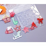 DIY Christams Silicone Pendant Molds, Resin Casting Molds, Glove/Candy Cane/Bell, Mixed Shapes, 116x114x4.5mm, Hole: 1.7mm, Inner Diameter: 28~41x27~48mm(DIY-F140-02E)