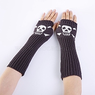 Polyacrylonitrile Fiber Yarn Knitting Long Fingerless Gloves, Arm Warmer, Winter Warm Gloves with Thumb Hole, Skull Pattern, Gray, 295~330x80mm(COHT-PW0001-18D)