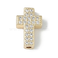 Rack Plating Brass Micro Pave Clear Cubic Zirconia Beads, Long-Lasting Plated, Lead Free & Cadmium Free, Cross, Real 18K Gold Plated, 15x9.5x4.5mm, Hole: 1.8mm(KK-A220-23B-G)