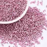 Cylinder Seed Beads, Metallic Colours, Uniform Size, Hot Pink, 2x1.5mm, Hole: 0.8mm, about 888pcs/10g(X-SEED-H001-D03)