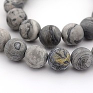Frosted Natural Map Stone/Picasso Stone/Picasso Jasper Round Bead Strands, 6mm, Hole: 1mm; about 31pcs/strand, 7.5 inches(G-M272-08-6mm)