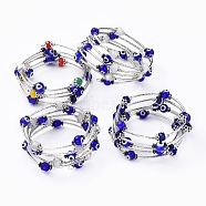 Five Loops Wrap Bracelets, with Glass and Handmade Evil Eye Lampwork, Non-Magnetic Synthetic Hematite and Brass Findings, Mixed Color, 2-1/8 inch(5.5cm)(BJEW-JB04656)