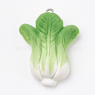 Handmade Polymer Clay Pendants, with Iron Findings, Chinese Cabbage, Platinum, Lime Green, 37x28x11mm, Hole: 2mm(X-CLAY-T012-14)