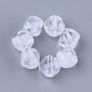 Acrylic Beads, Imitation Gemstone, Nuggets, Clear & White, 7.5x7.5x7.5mm, Hole: 1.8mm(X-OACR-S028-077)