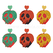 ANATTASOUL 3 Pairs 3 Colors Halloween Pumpkin with Skull Acrylic Dangle Stud Earrings, Platinum Iron Long Drop Earrings for Women, Mixed Color, 66.5mm, Pin: 0.6mm, 1 Pair/color(EJEW-AN0002-19)