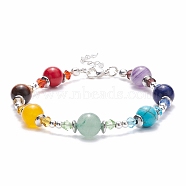 Round Mixed Gemstone Beaded Bracelet, 7 Chakra Jewelry for Women, 7-5/8 inch(19.5cm)(BJEW-TA00100)