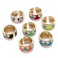 Brass Enamel Cuff Rings, Open Rings, Long-Lasting Plated, Heart, Golden, Mixed Color, US Size 8(18.1mm)(RJEW-I077-10G)
