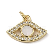 Brass Micro Pave Cubic Zirconia Pendants, with Shell, Eye, Real 18K Gold Plated, 12.5x18x3mm, Hole: 3.4mm(KK-Q808-11G)